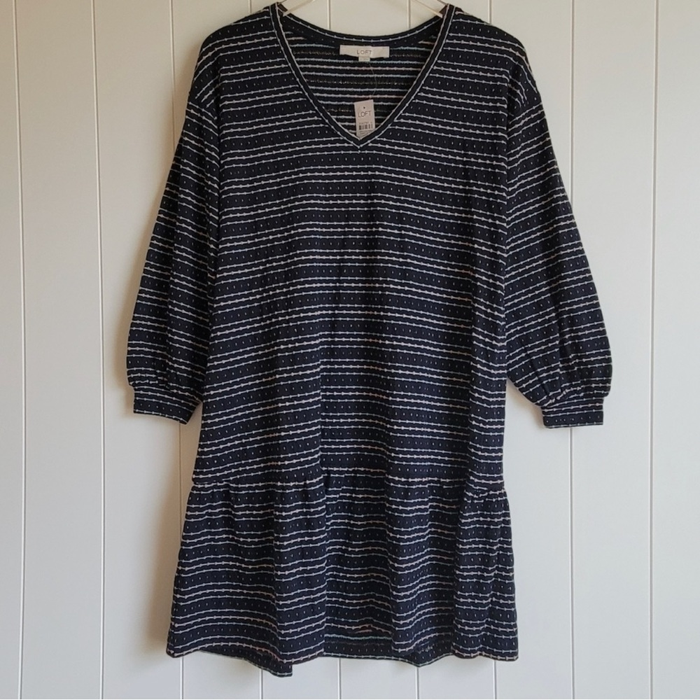LOFT Dot Stripe Flounce Sweatshirt Dress Size X-Small NWT
